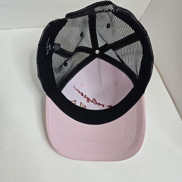 True Religion Pink w/ Black Mesh Adjustable Snapback Trucker Hat Cap One Size - Picture 5 of 12